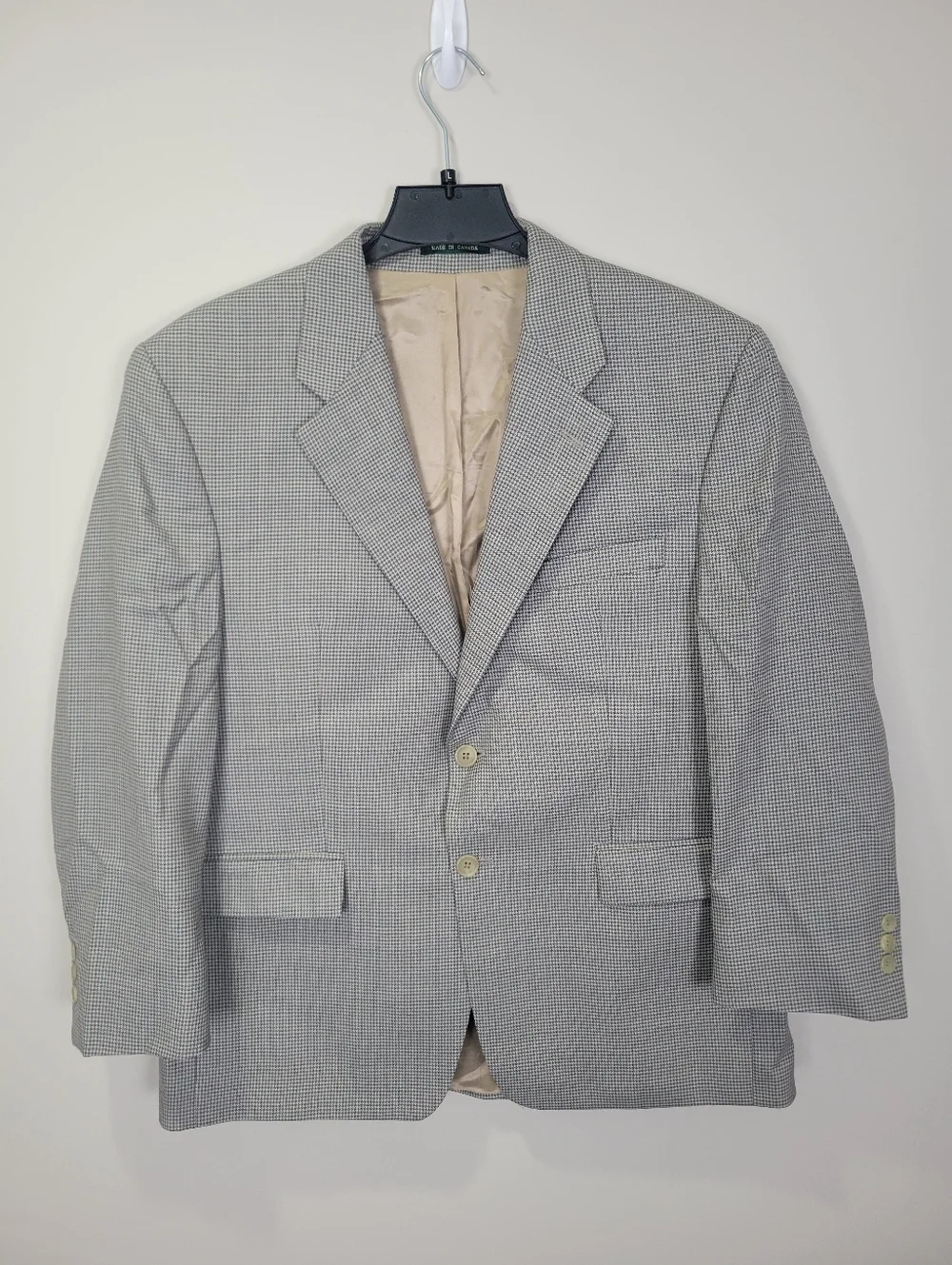 Lauren Ralph Lauren Houndstooth Blazer Jacket Mens 42S 100% Wool Tan Sport Coat